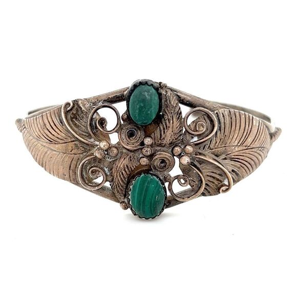 Silver 2-Malachite Cuff - Picture 1 of 6